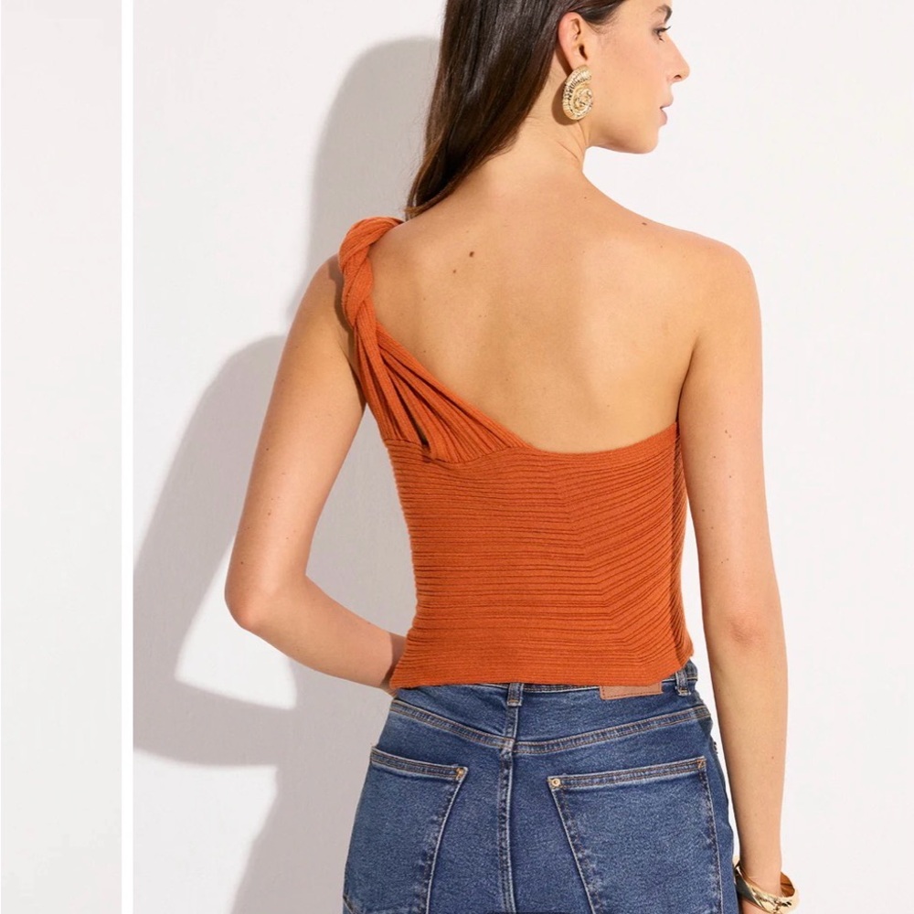 Asymmetrical One-Shoulder Knit Top - Burnt Orange - Size S - Picture 5 of 9
